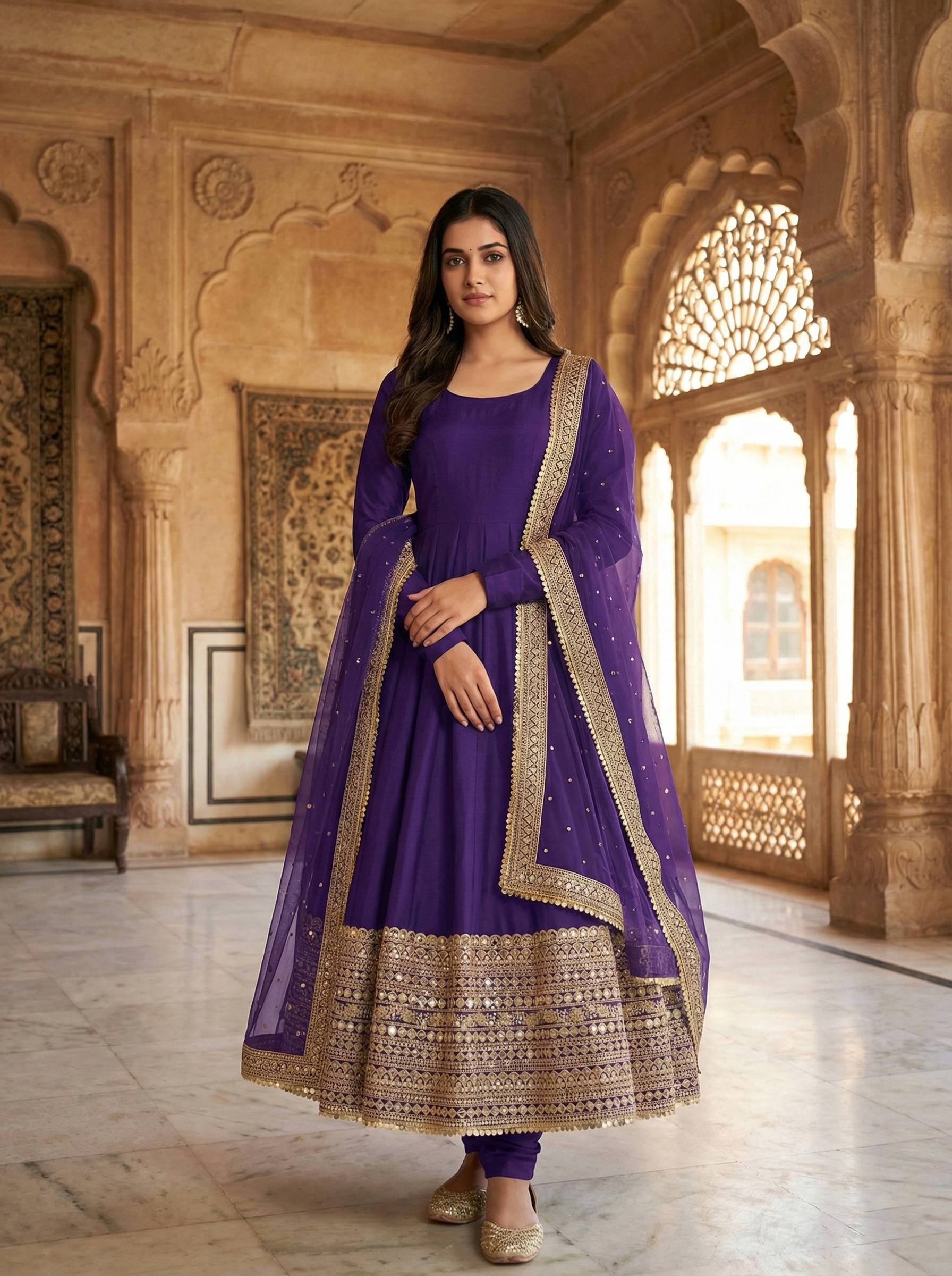 New Designer Party Wear Look Stylish Heavy Embroidery Work Gown Set