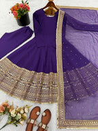 New Designer Party Wear Look Stylish Heavy Embroidery Work Gown Set