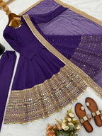 New Designer Party Wear Look Stylish Heavy Embroidery Work Gown Set