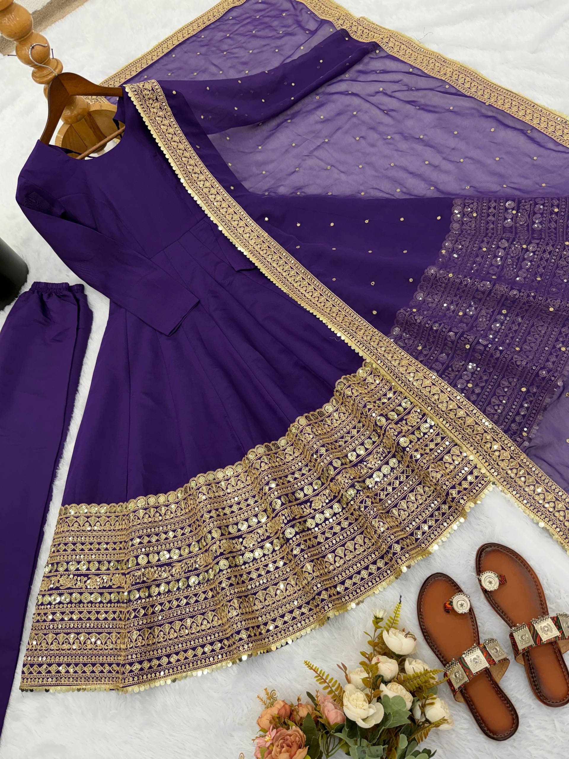 New Designer Party Wear Look Stylish Heavy Embroidery Work Gown Set