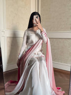 Ivory Crepe Silk Embroidered Sharara Set with Ombre Pink Dupatta