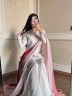 Ivory Crepe Silk Embroidered Sharara Set with Ombre Pink Dupatta