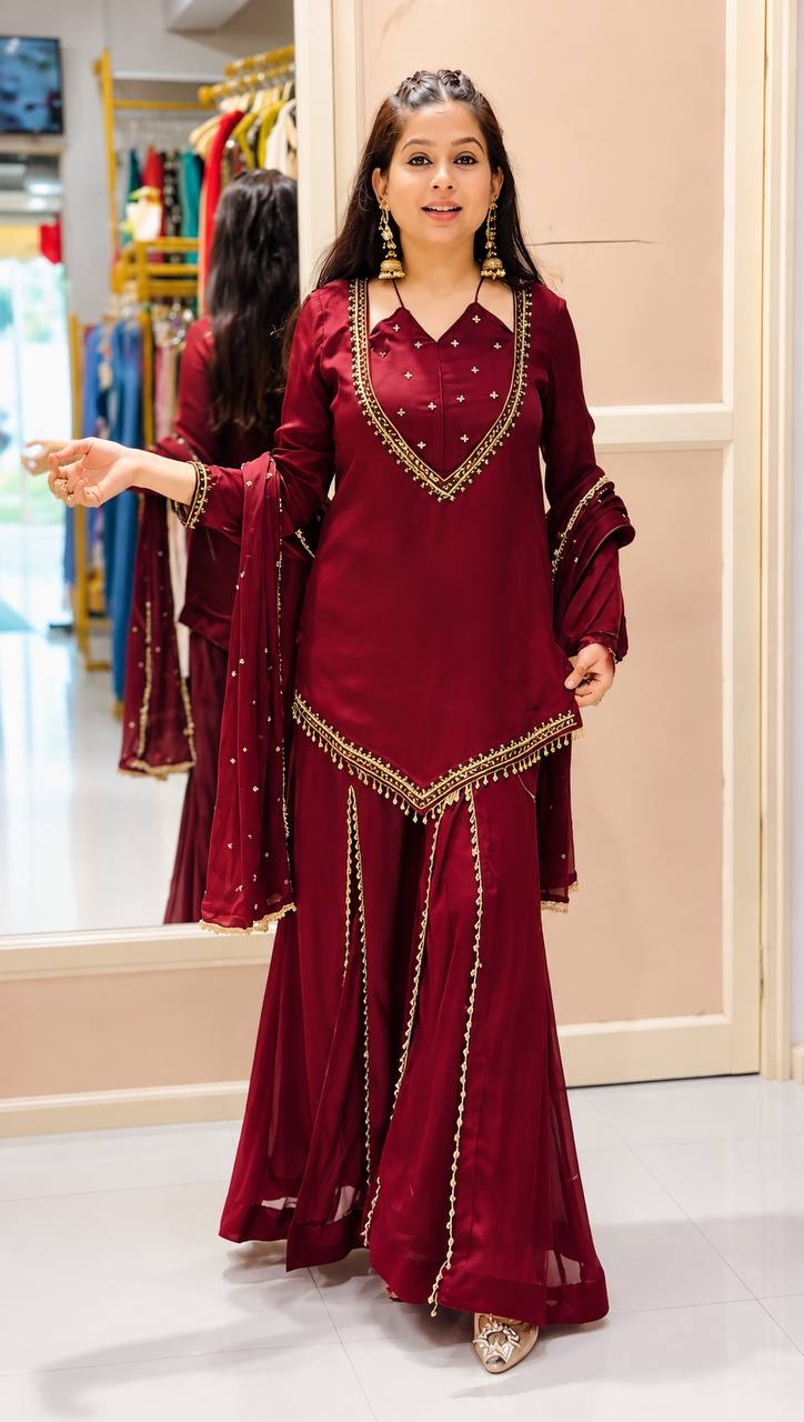 Maroon Magic Sharara Set