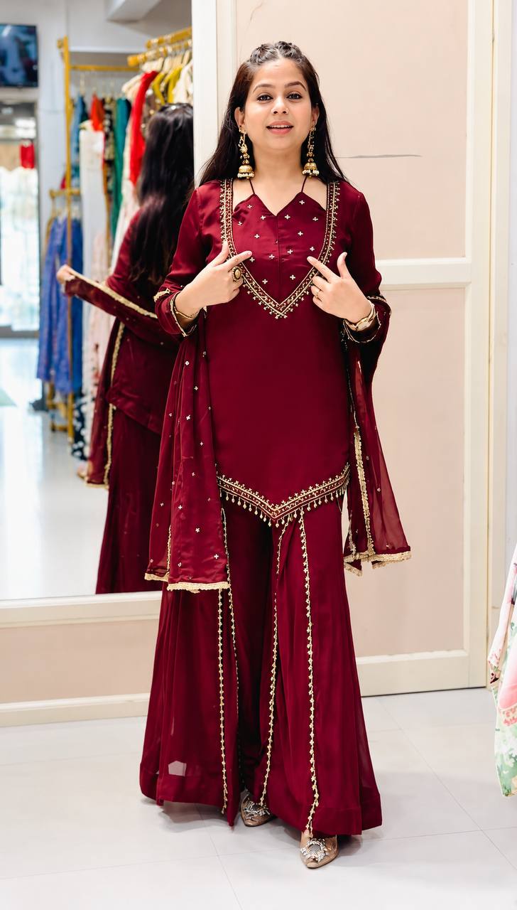 Maroon Magic Sharara Set