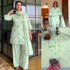 Pastel Green Embroidered Kurta with Farshi Patiala & Dupatta