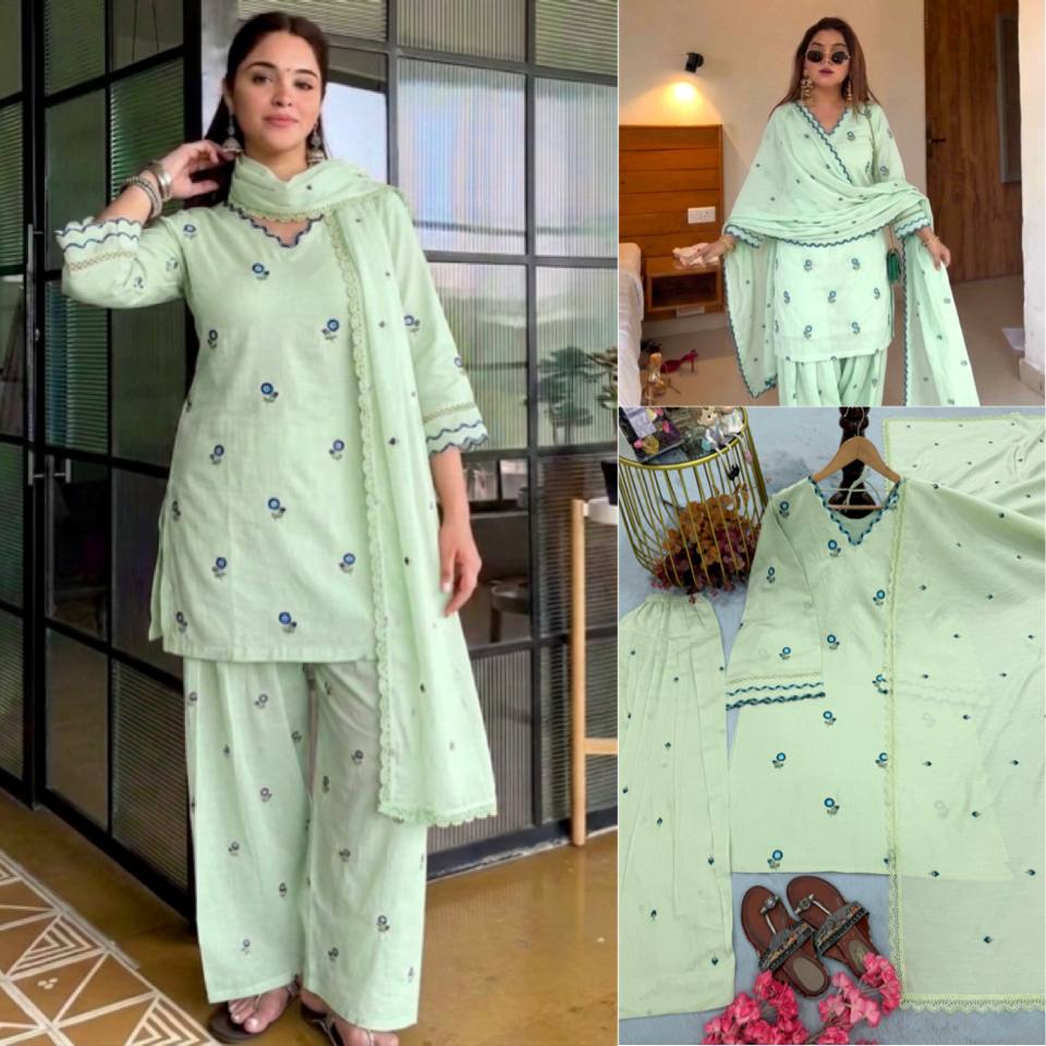 Pastel Green Embroidered Kurta with Farshi Patiala & Dupatta