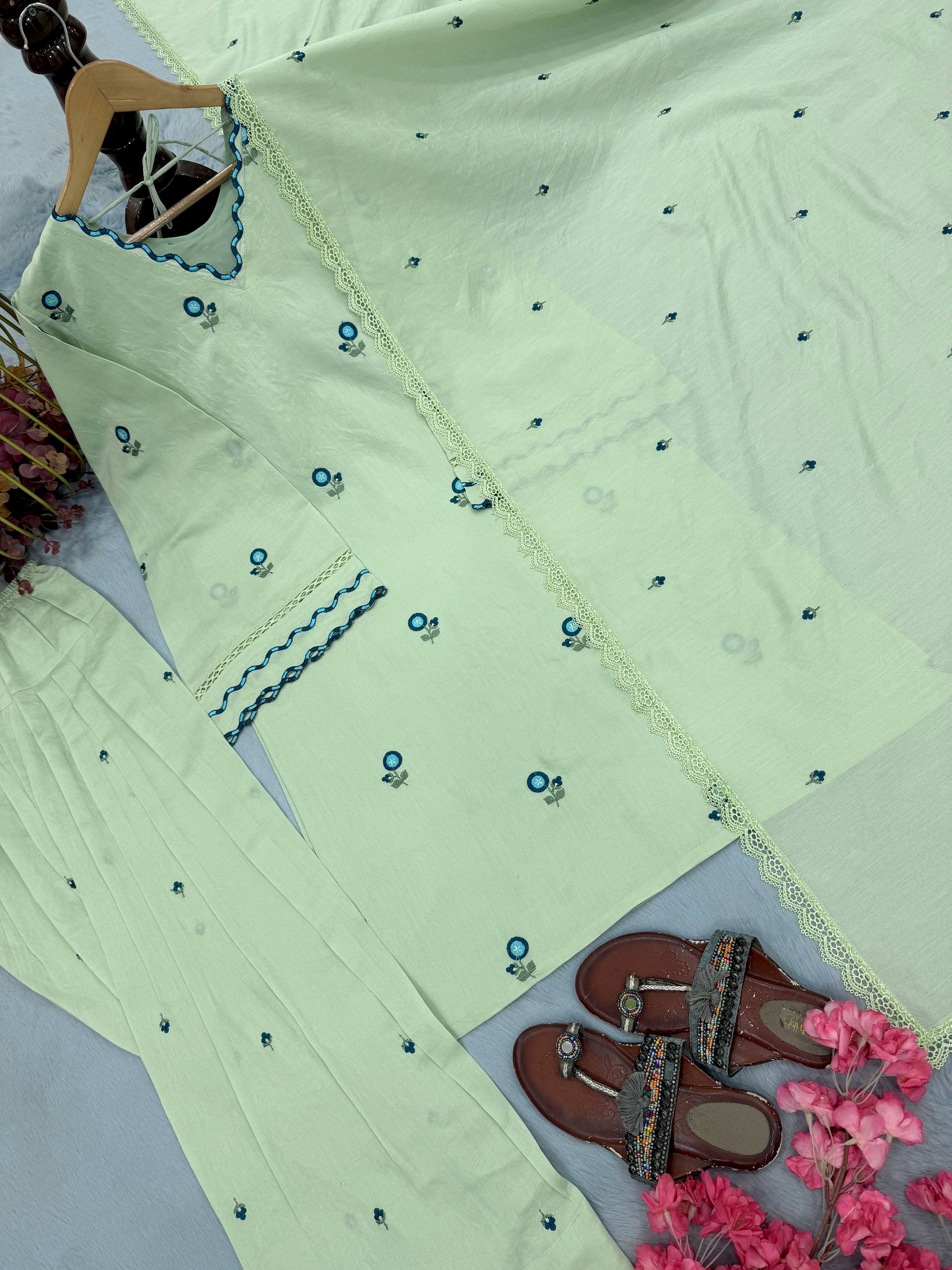 Pastel Green Embroidered Kurta with Farshi Patiala & Dupatta