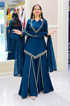 Regal Blue Roman Glass Mirror Work Kurta Palazzo Set