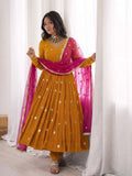 Premium Faux Georgette Embroidered Flared Anarkali Suit Set