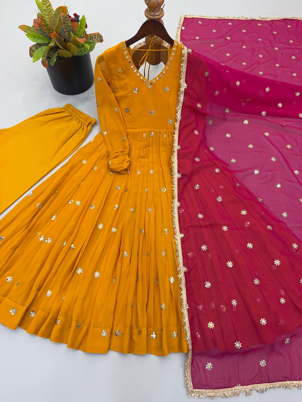 Premium Faux Georgette Embroidered Flared Anarkali Suit Set