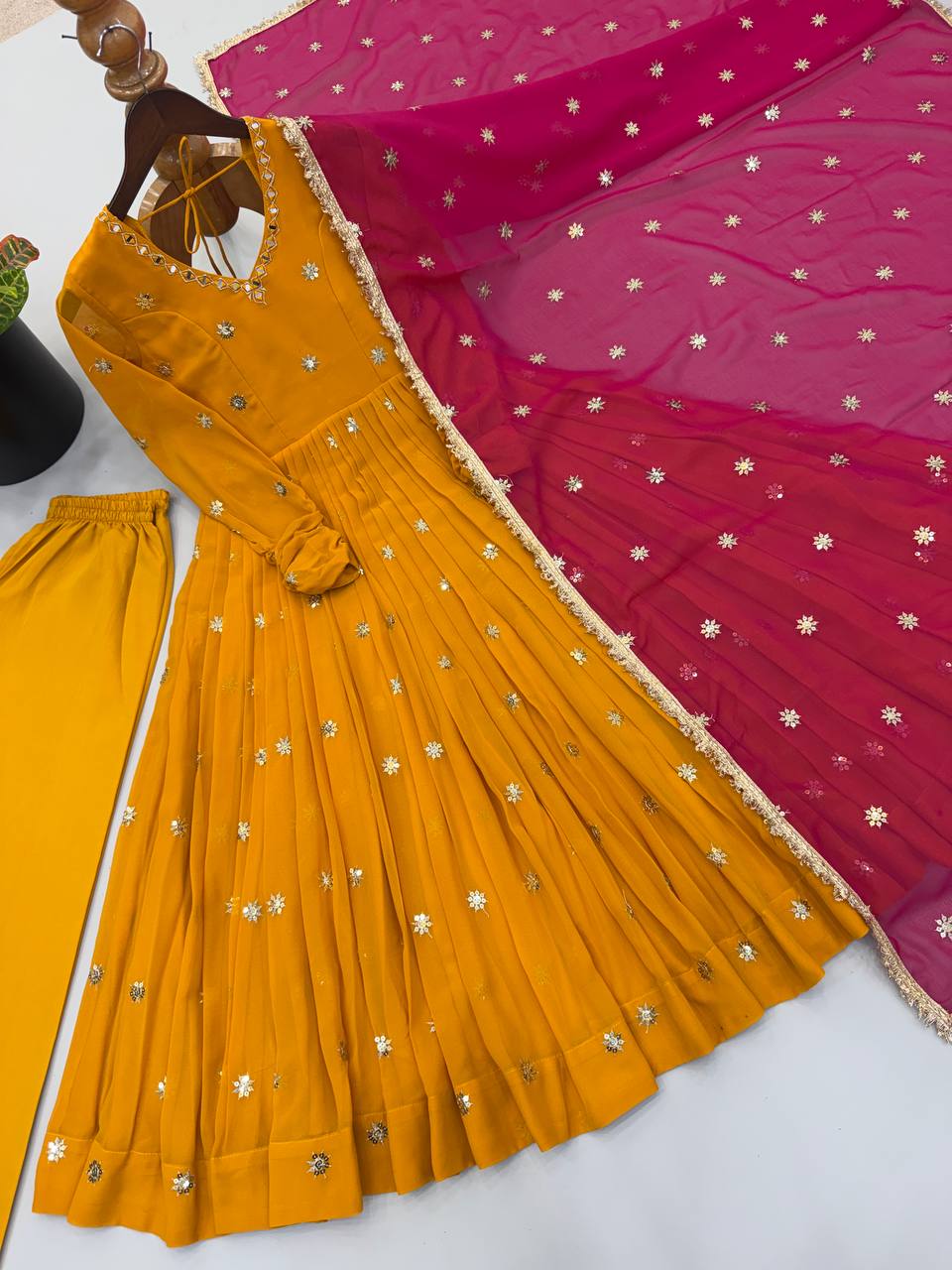 Premium Faux Georgette Embroidered Flared Anarkali Suit Set