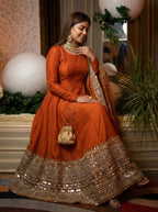New Designer Party Wear Look Stylish Heavy Embroidery Work Gown Set
