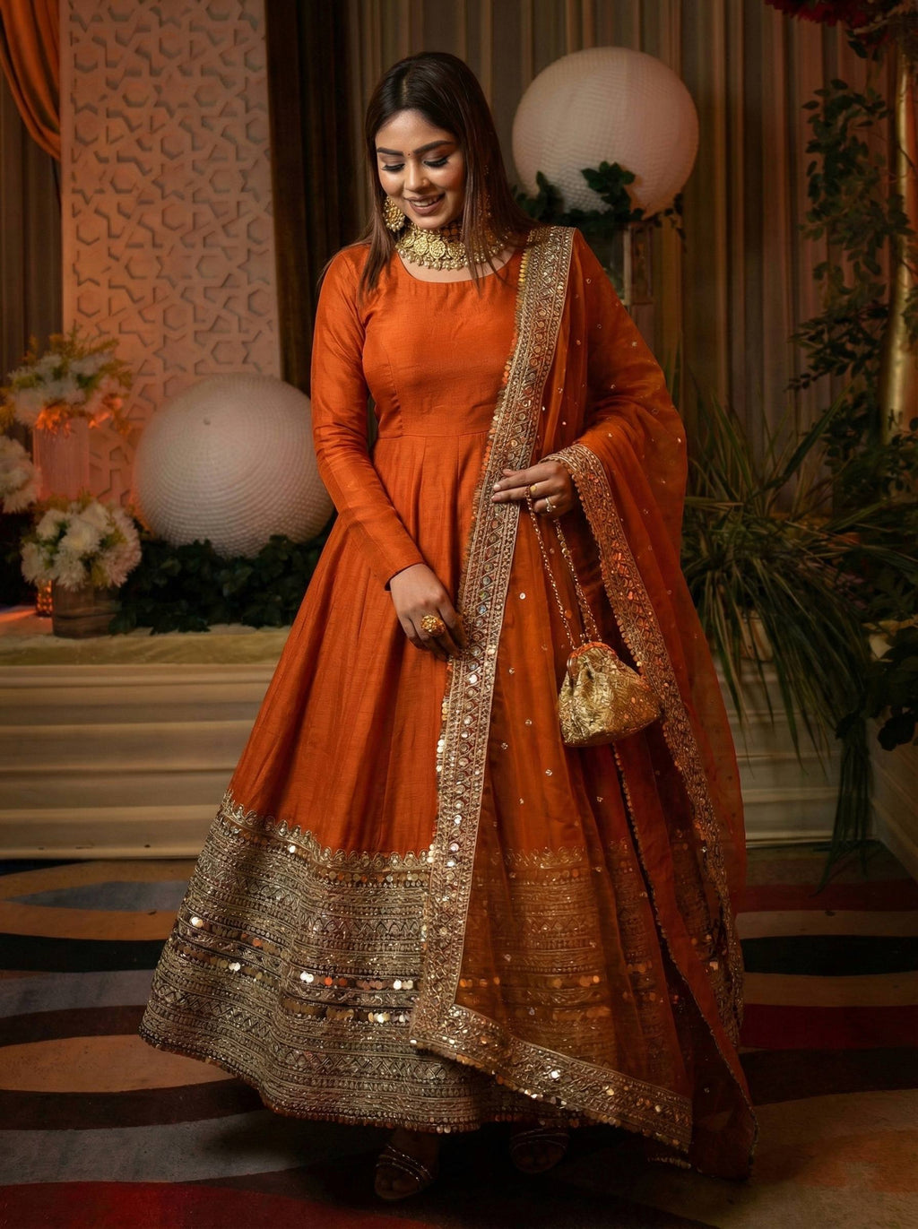 New Designer Party Wear Look Stylish Heavy Embroidery Work Gown Set