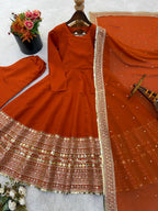 New Designer Party Wear Look Stylish Heavy Embroidery Work Gown Set