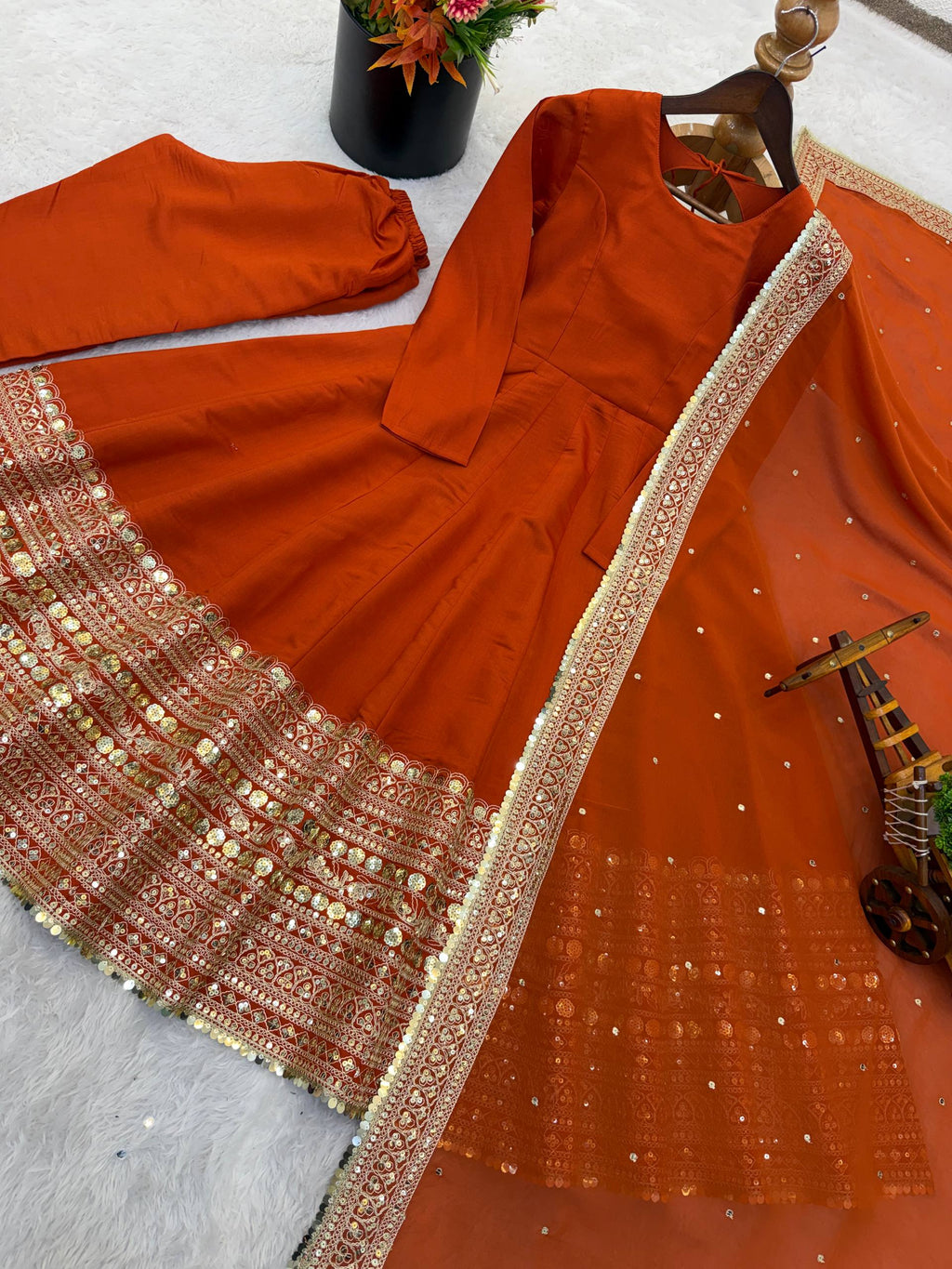 New Designer Party Wear Look Stylish Heavy Embroidery Work Gown Set