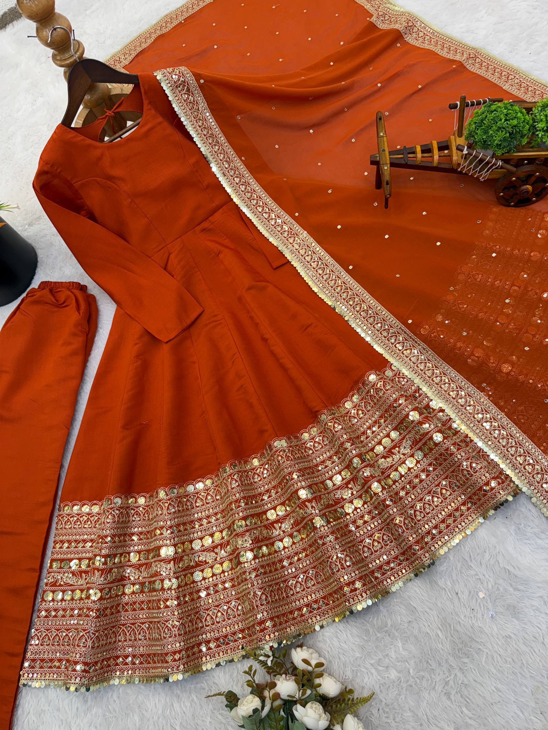New Designer Party Wear Look Stylish Heavy Embroidery Work Gown Set