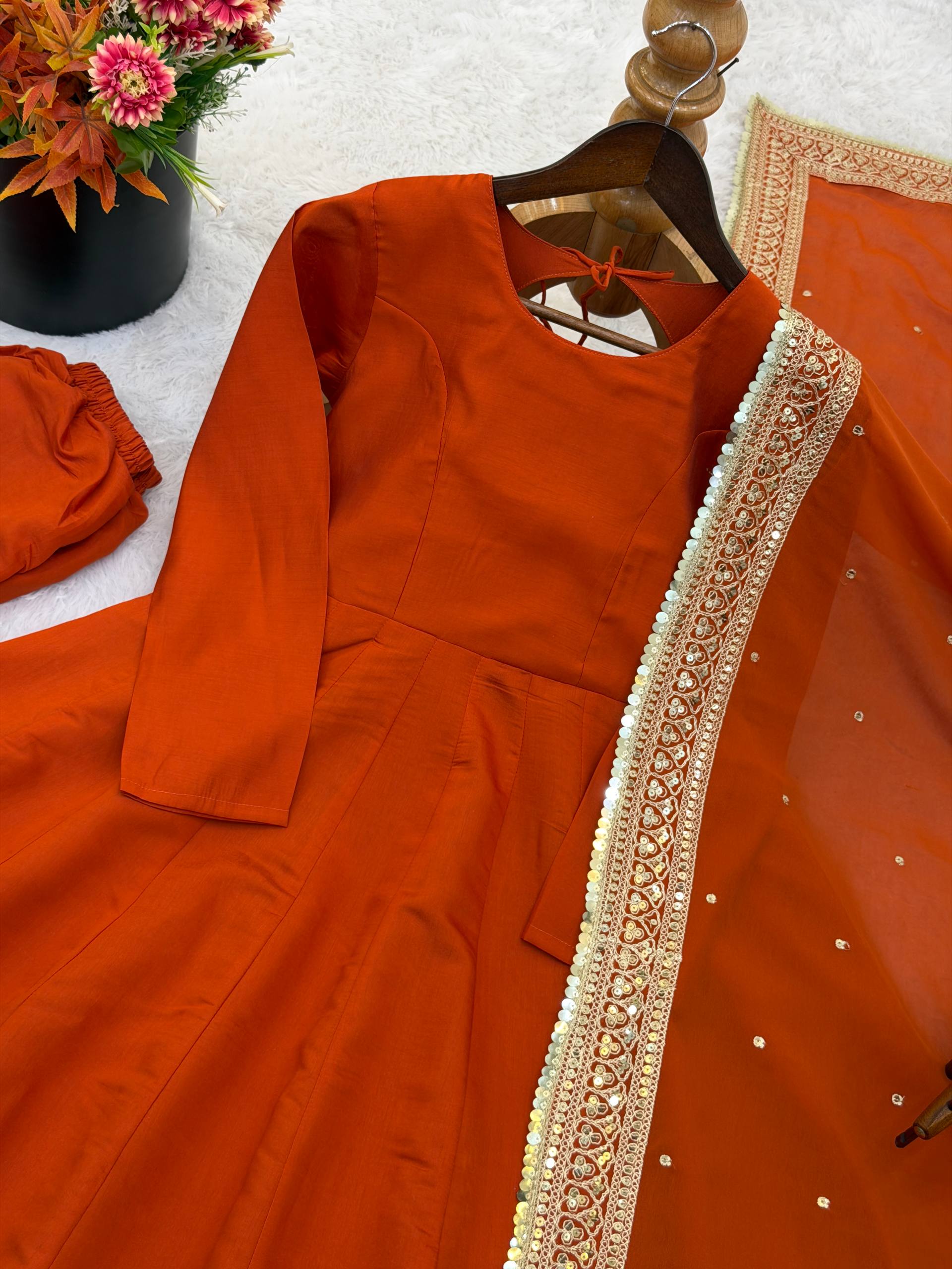 New Designer Party Wear Look Stylish Heavy Embroidery Work Gown Set