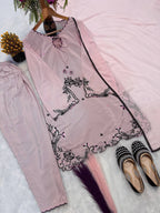 Pastel Pink Embroidered Crepe Farshi Salwar Suit Set