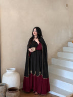 Satin Rayon Embroidered Oversized Long Kaftan Set with Dupatta