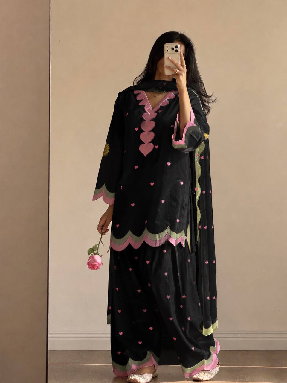 Women's Black Mal Chanderi Cotton Farshi Salwar Suit Set
