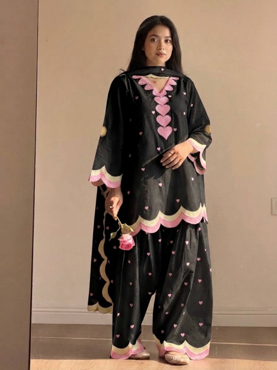 Women's Black Mal Chanderi Cotton Farshi Salwar Suit Set