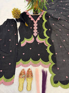 Women's Black Mal Chanderi Cotton Farshi Salwar Suit Set