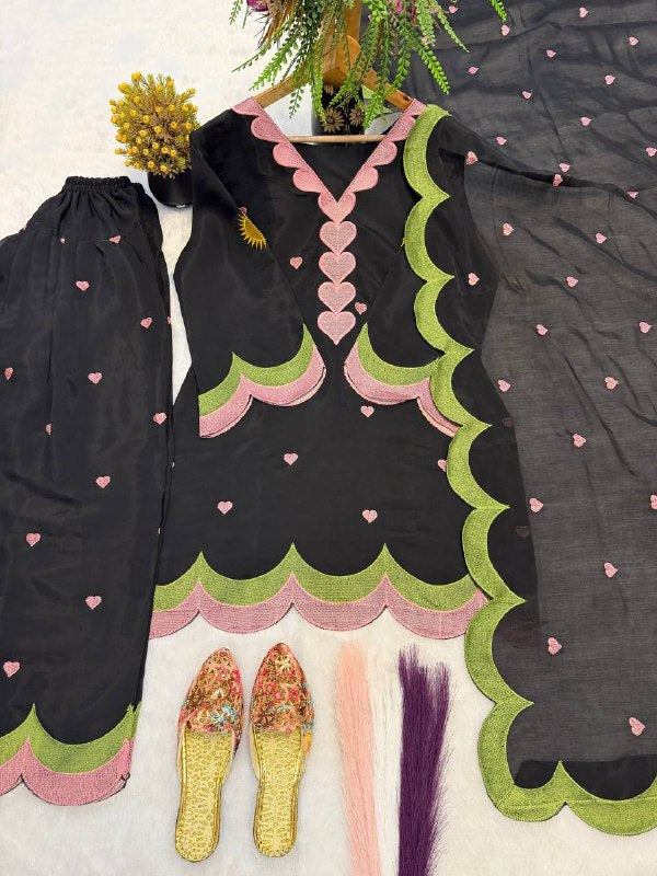 Women's Black Mal Chanderi Cotton Farshi Salwar Suit Set