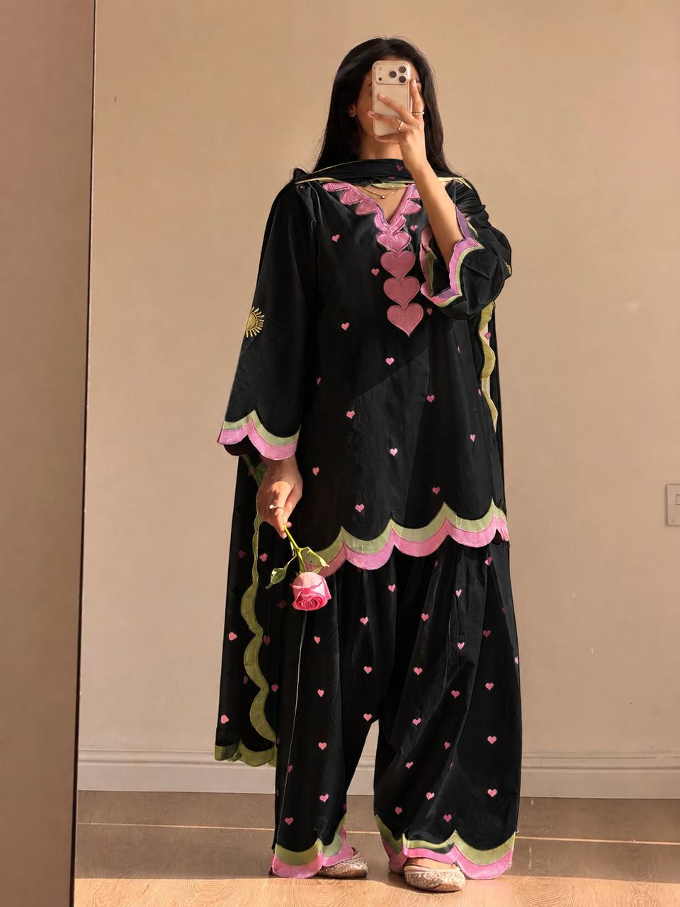 Women's Black Mal Chanderi Cotton Farshi Salwar Suit Set