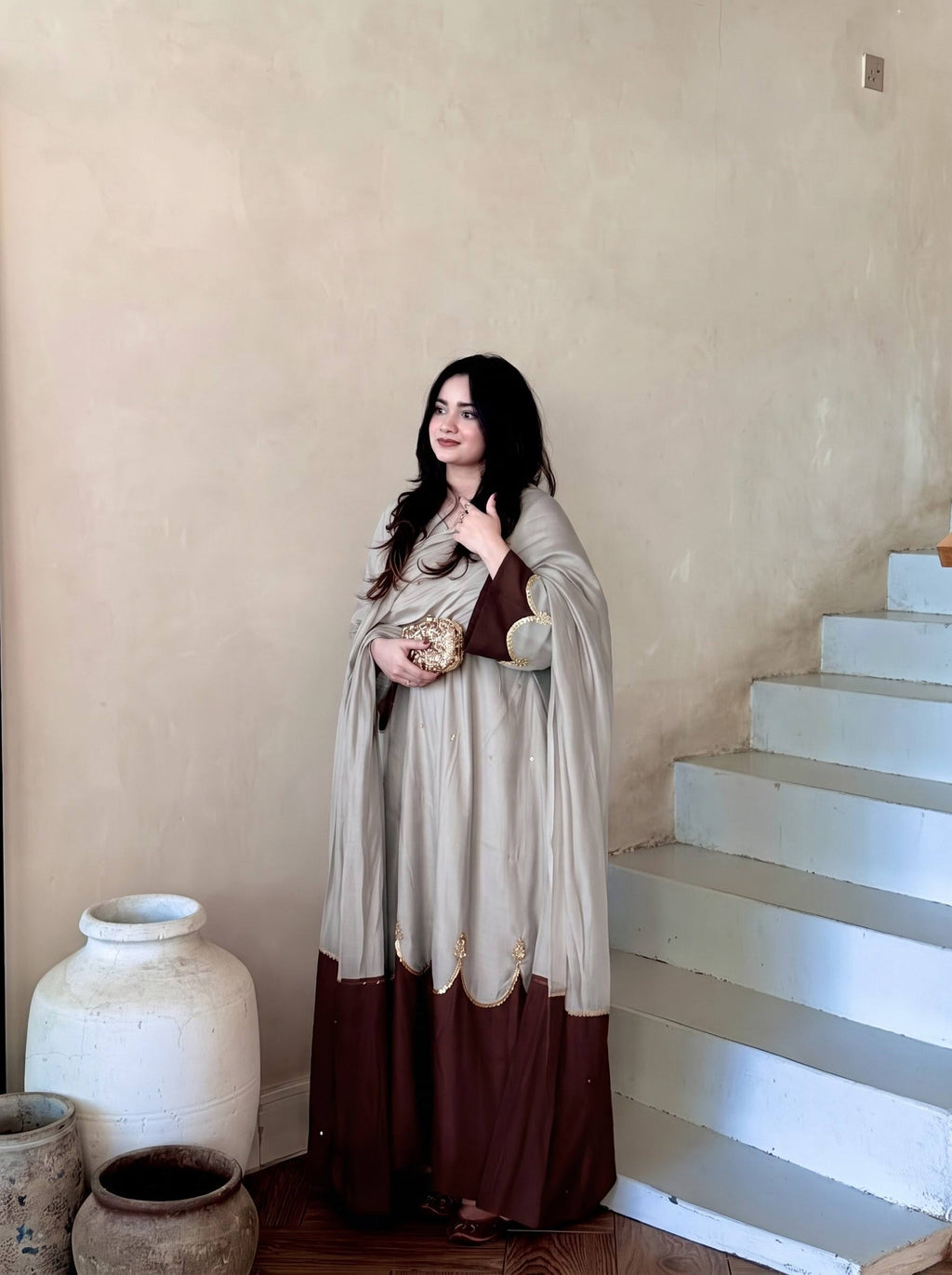 Designer Roman Silk Kaftan Style Palazzo Set with Dupatta – Two Tone Embroidered Party Wear