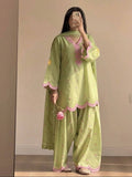 Pastel Green Chanderi Cotton Stitched Suit with Scallop Work