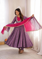 Lavender Silk Fully Flared Ethnic Anarkali Suit with Pants
