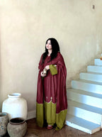 Two-Tone Modest Kaftan Dress with Flared Palazzo & Dupatta – Elegant Ethnic Festive Wear