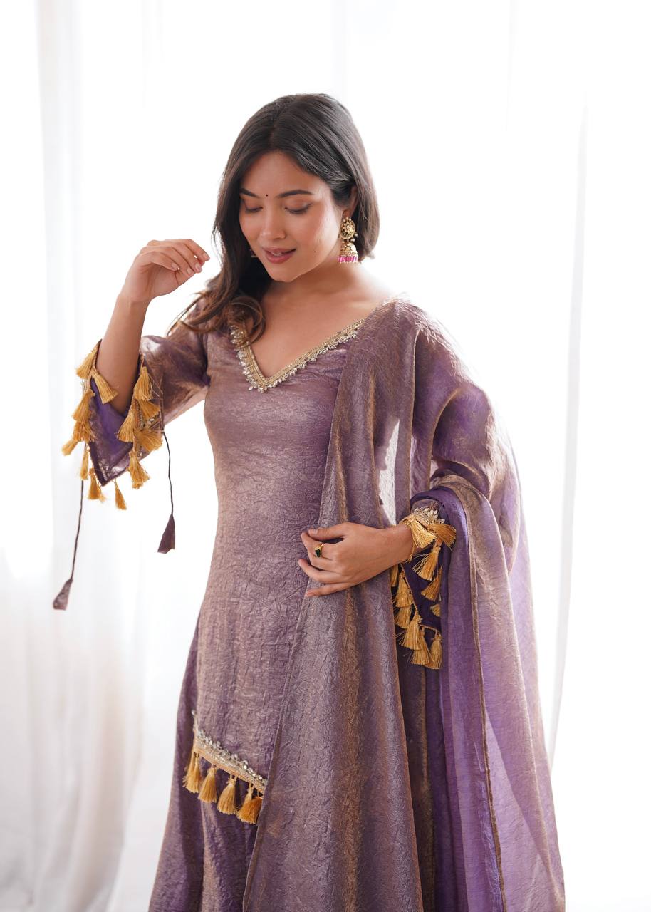 Lavender Crush Metallic Palazzo Suit Set