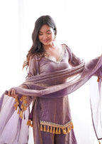 Lavender Crush Metallic Palazzo Suit Set