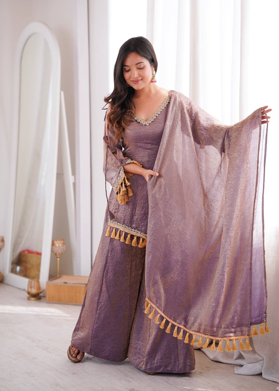 Lavender Crush Metallic Palazzo Suit Set