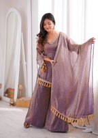 Lavender Crush Metallic Palazzo Suit Set