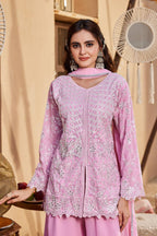 Blush Pink Faux Georgette Embroidered Flared Palazzo Salwar Kameez