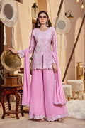 Blush Pink Faux Georgette Embroidered Flared Palazzo Salwar Kameez