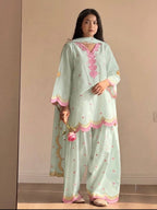 Pistachio Green and Pink Ethnic Farshi Shalwar Kameez Set