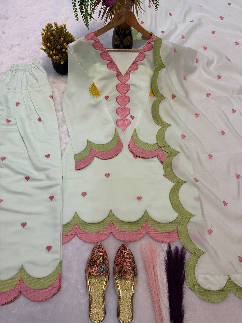 Pistachio Green and Pink Ethnic Farshi Shalwar Kameez Set