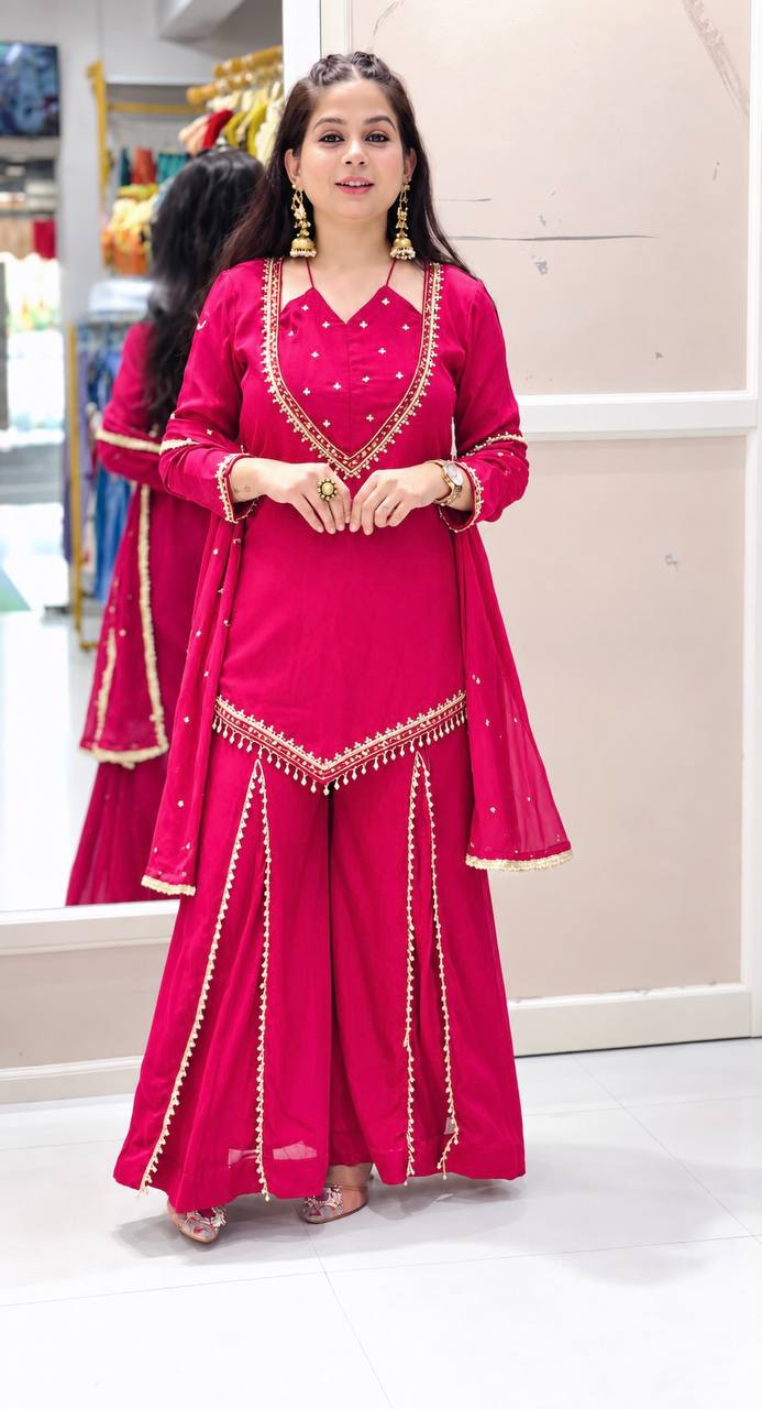 Rani Pink Elegance Mirror Work Sharara Set