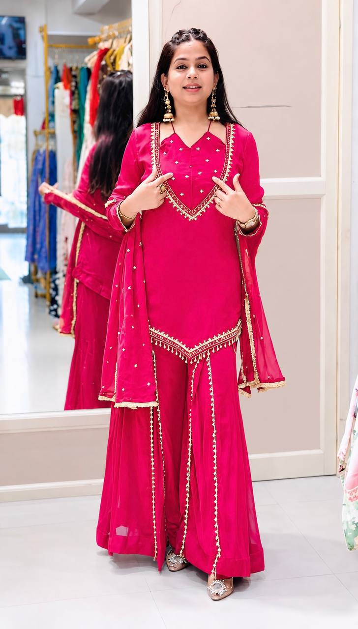 Rani Pink Elegance Mirror Work Sharara Set