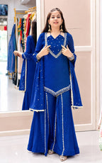 Royal Blue Roman Glass Sharara Suit Set with Real Mirror Work & Dupatta
