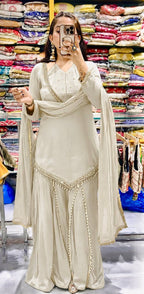 Bollywood Style Off-White Roman Glass Sharara Set