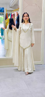 Bollywood Style Off-White Roman Glass Sharara Set