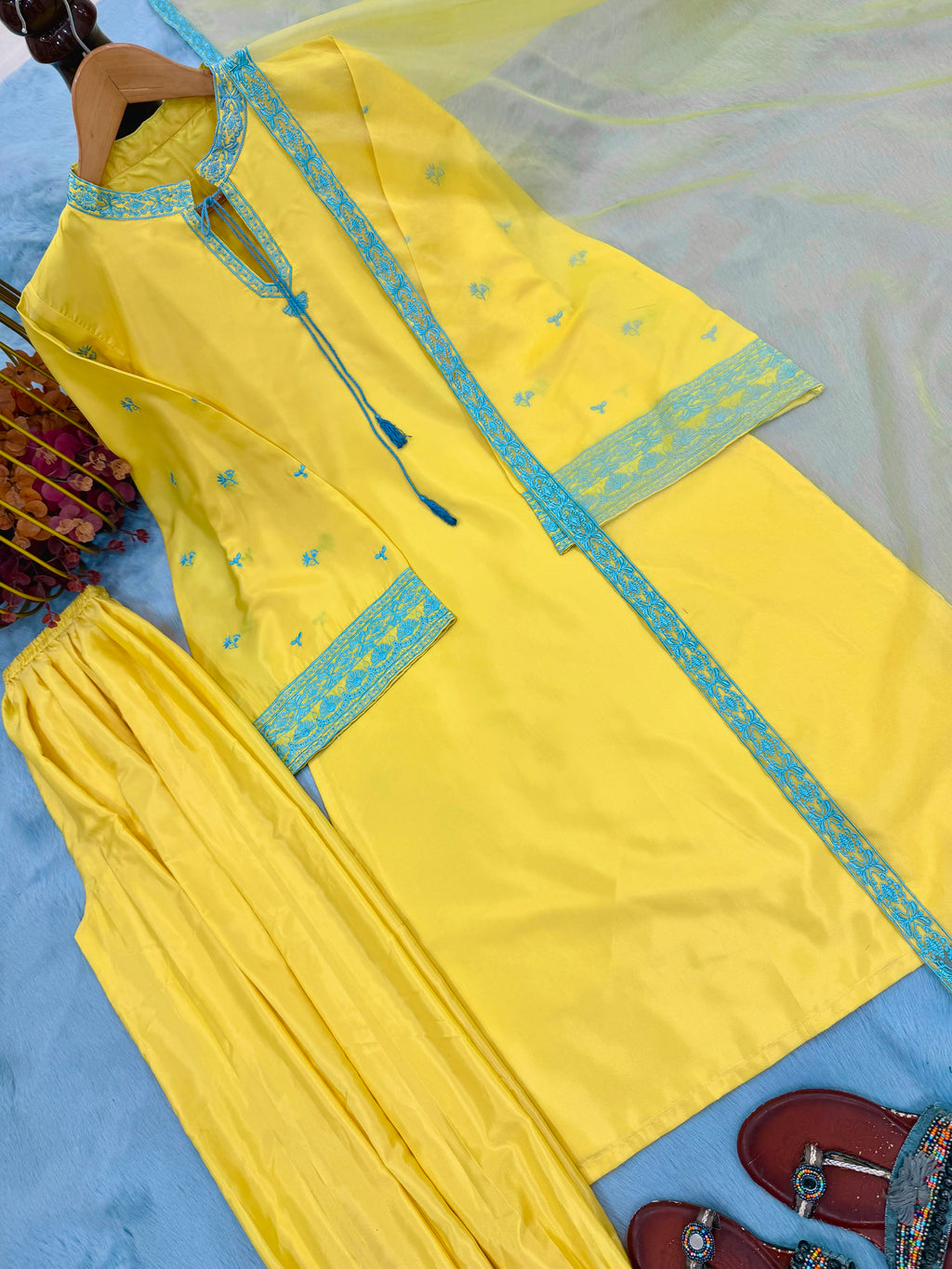 New Designer Party Wear Look Pure Natural Crep Sillk Top & Balloon Pants With Dupatta Set
