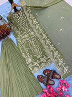 New Designer Party Wear Look Pure Heavy Faux Georgette Top Plazzo & Dupatta Set