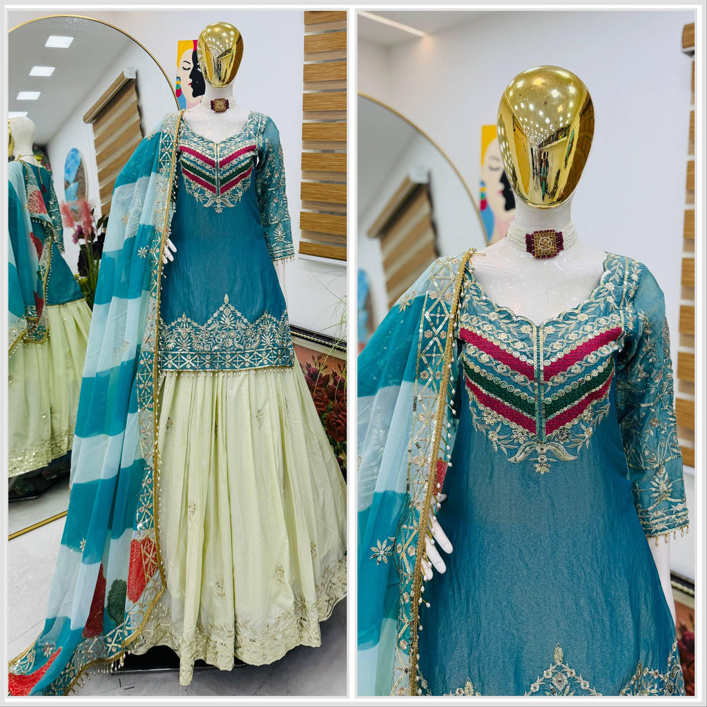 New Designer Party Look Stylish Top With  Lehenga & Dupatta Set