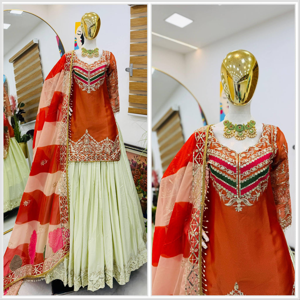 New Designer Party Look Stylish Top With  Lehenga & Dupatta Set