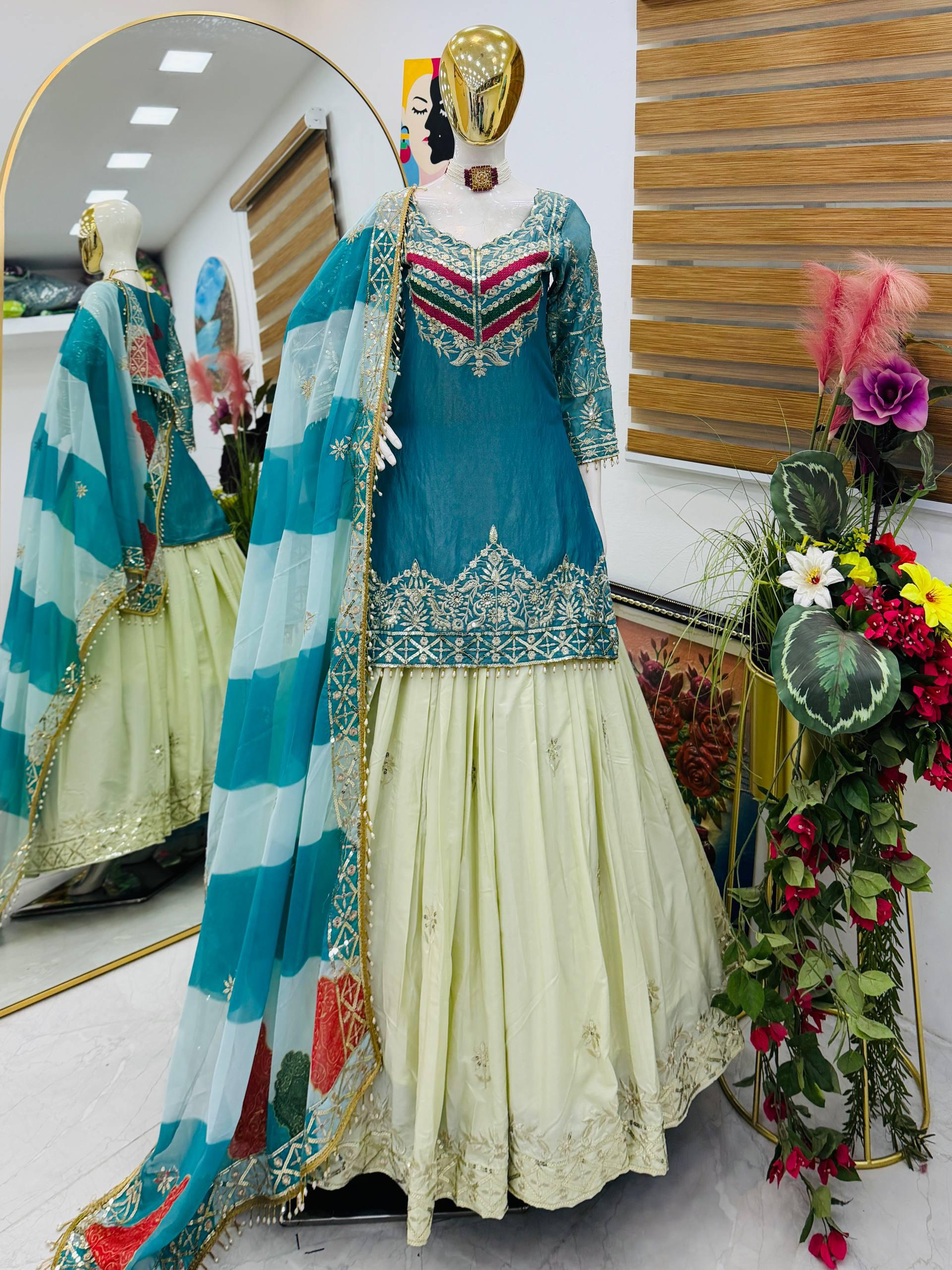 New Designer Party Look Stylish Top With  Lehenga & Dupatta Set